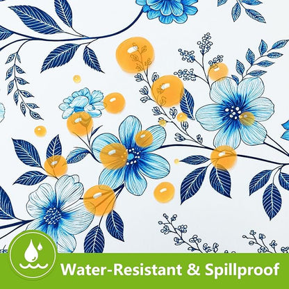 Smiry Spandex Fitted Tablecloth for 4 Foot Rectangle Tables, Washable Picnic Table Cover with Elastic, Stretch Reusable Table Cloth for Outdoor, Camping, Dining & Kitchen (Blue Flower, 24"x48")