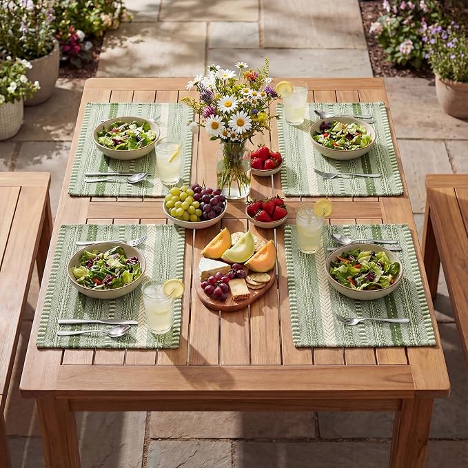 Artoid Mode Army Green Farmhouse Woven Braided Stripe Placemats Set of 4,12x18 Inch Seasonal Holiday Table Mats Party Kitchen Dining Decoration
