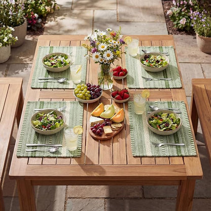 Artoid Mode Army Green Farmhouse Woven Braided Stripe Placemats Set of 4,12x18 Inch Seasonal Holiday Table Mats Party Kitchen Dining Decoration
