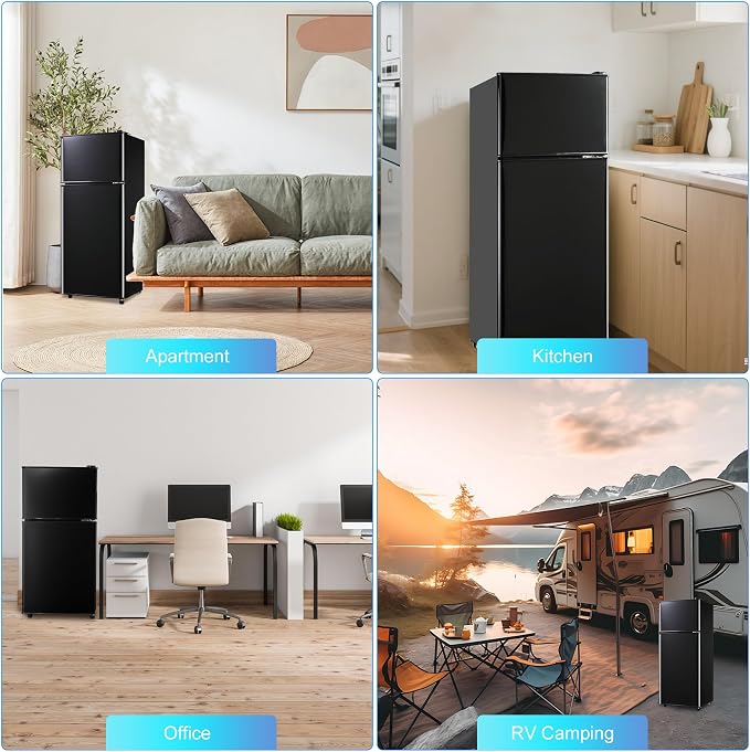 Dorm Fridge with Freezer, Small Refrigerator 3.45 Cu. Ft. with Freezer | 7-Level Temperature Adjustable Apartment Size Fridge with Removable Shelves for Kichen, College, Office, Apartment, Black
