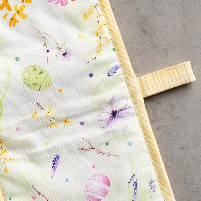 Maison d' Hermine Double Oven Mitts 100% Cotton Double Oven Glove (7"x35") | Heat Resistant BBQ Cooking Gloves with Loop Baking Grilling Kitchen Hotel Home Farmhouse Spring Summer - Easter Zest