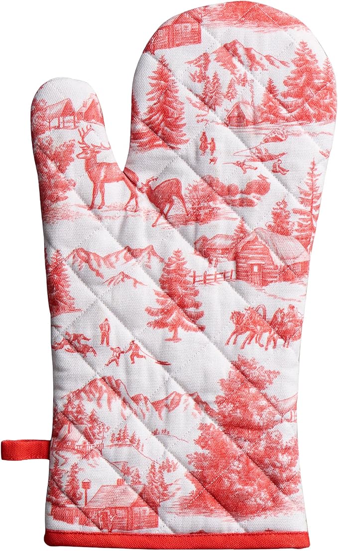 Maison d'Hermine Oven Gloves 100% Cotton Oven Mitt (7" x 13", Pack of 1) | With Loop Heat Resistant BBQ Cooking Gloves Baking Kitchen Handling Hot Pans Thanksgiving Christmas - Winter Jouy