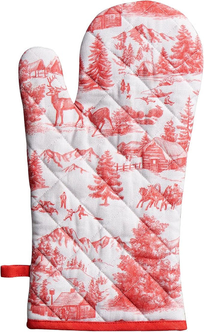 Maison d'Hermine Oven Gloves 100% Cotton Oven Mitt (7" x 13", Pack of 1) | With Loop Heat Resistant BBQ Cooking Gloves Baking Kitchen Handling Hot Pans Thanksgiving Christmas - Winter Jouy