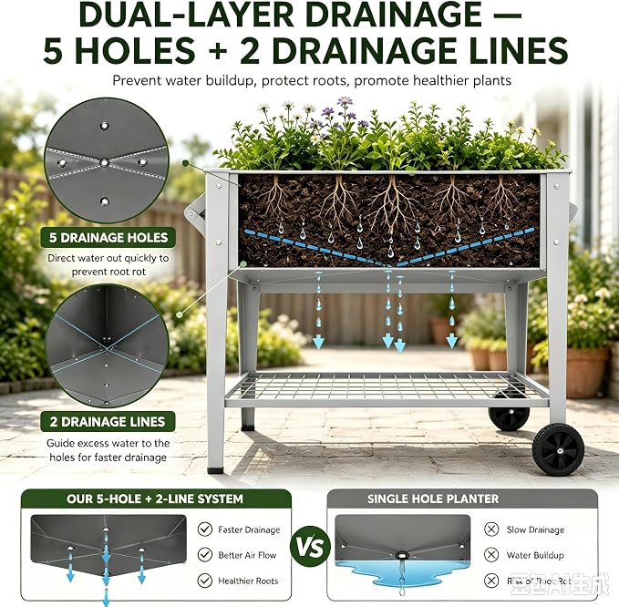 LEETOLLA 𝐑𝐚𝐢𝐬𝐞𝐝 𝐆𝐚𝐫𝐝𝐞𝐧 𝐁𝐞𝐝 𝐎𝐮𝐭𝐝𝐨𝐨𝐫 Elevate Herb Garden Planter Box Outdoor Raised Planter Box with Legs On Wheels for Vegetables Flower Tomato Patio Backyard