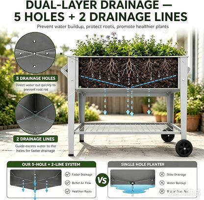 LEETOLLA 𝐑𝐚𝐢𝐬𝐞𝐝 𝐆𝐚𝐫𝐝𝐞𝐧 𝐁𝐞𝐝 𝐎𝐮𝐭𝐝𝐨𝐨𝐫 Elevate Herb Garden Planter Box Outdoor Raised Planter Box with Legs On Wheels for Vegetables Flower Tomato Patio Backyard