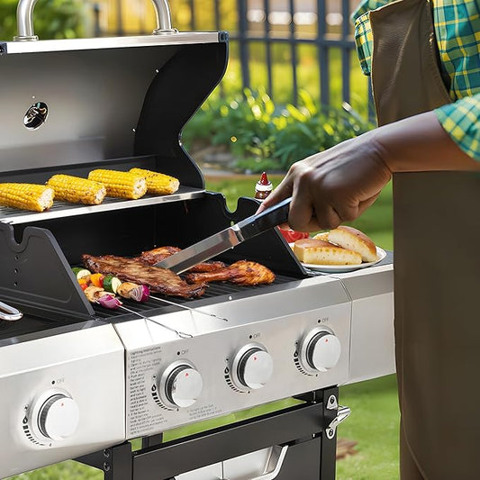 Endark 40,500 BTU 3-Burner Stainless Steel Propane Gas Grill – with Side Burner, Thermometer, Wheels & Cover – Perfect for Outdoor Garden BBQ and Family Gatherings