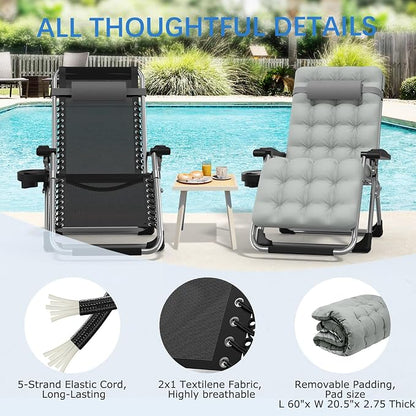Slendor Zero Gravity Chair, Recliner Lounge Chairs with Cushion,Gray | Reclining Lounge Chair, Folding Anti Gravity Chairs w/Upgraded Lock, Removable Upgraded&Headrest, 440lbs, for Indoor Outdoor