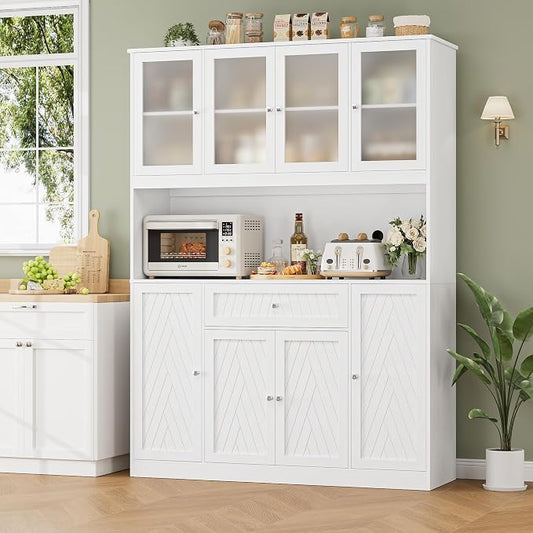 BOTLOG 72" Tall Kitchen Pantry Cabinet 15.7" D x 55.1" W x 72" H | Large Kitchen Hutch with Microwave Countertop, Coffee Bar Station with Drawer & Doors for Dining Room