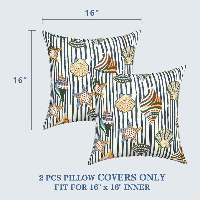 LVTXIII 2 Pack Outdoor Throw Pillow Covers for Patio Furniture, 16x16 Inch Square Pillow Case, Water-Repellent Cushion Covers for Garden, Porch, Sofa, Cabana Shells