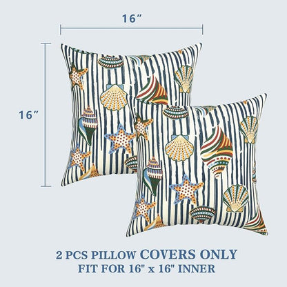 LVTXIII 2 Pack Outdoor Throw Pillow Covers for Patio Furniture, 16x16 Inch Square Pillow Case, Water-Repellent Cushion Covers for Garden, Porch, Sofa, Cabana Shells