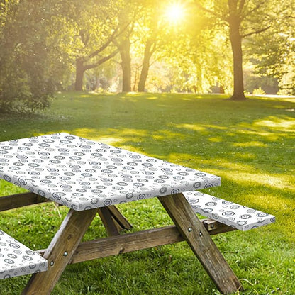 8ft Picnic Table and Bench Cover, Camping Essentials RV Gear, 96 in Waterproof Windproof Outdoor Elastic All Around Tablecloth, Fitted Rectangle Tables and Seats, Blue Flywheel