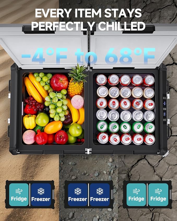 BODEGA Stainless Steel 12 Volt Car Refrigerator, 79 Quart Portable Freezer Car Fridge Dual Zone With APP Control, -4℉-68℉ Electric Cooler, 12/24V DC and 100-240V AC, for Vehicles,Camping, RV, Outdoor