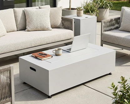 NICESOUL 42" Outdoor Propane Fire Pit Table, 50,000 BTU Rectangle Natural Gas Firepit with Tank Table, No Assembly Low Profile Fire Table for Outside Patio & Backyard, CSA Certified, Grayish White