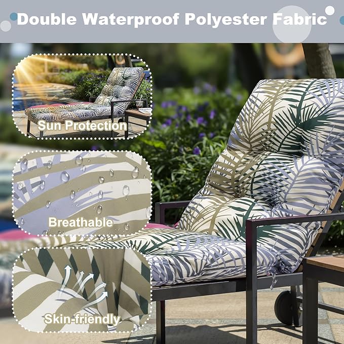 Outdoor Lounge Chair Cushions, 74.4 x 22 x 4.7 Inches Waterproof Fade Resistant Patio Cushion for Chaise Lounger