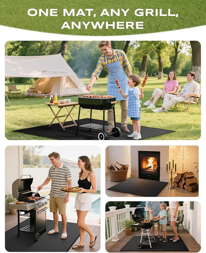 Non-Curl 48x40 inch Under Grill Mats for Outdoor Grill, Indoor Fire Pit Hearth Rugs for Fireplace, Double-Sided Fireproof, Oilproof & Waterproof BBQ Grill Mat, Easy to Clean,for Deck/Patio/Lawn