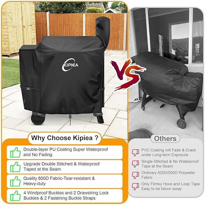 Kipiea Heavy Duty Grill Cover for Traeger Pro 22 & 575 Series, 600D Oxford Fabric Wood Pellet Smoker Covers Waterproof & Windproof, Pellet BBQ Grill Cover for Outside Anti-UV, No Tear, No Fading