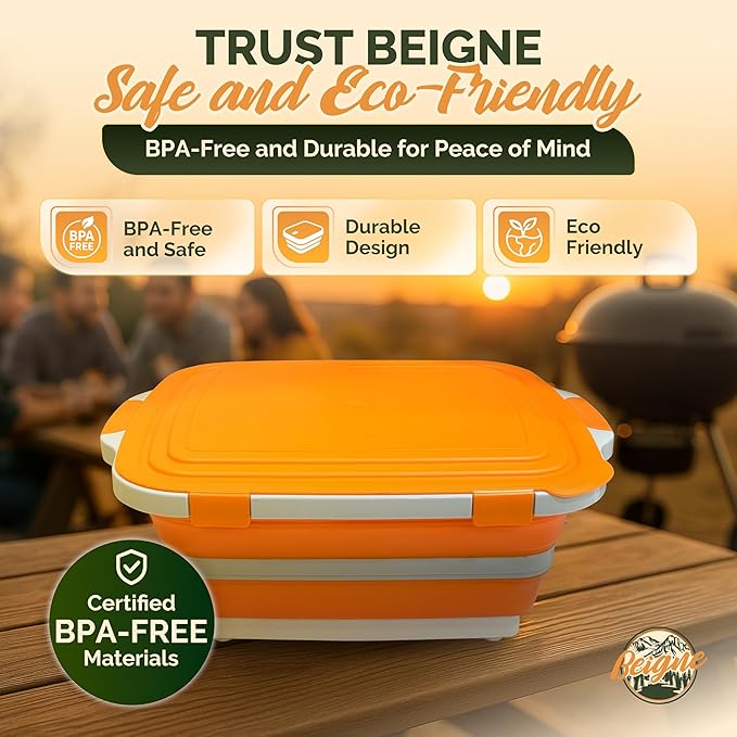XL Collapsible BBQ Prep Tub with Lid - 3 in 1 Collapsible Tub & Portable Cutting Board Container for Marinating, Camping, Meat Storage - Space-Saving, Foldable Tray for Kitchen and Outdoor