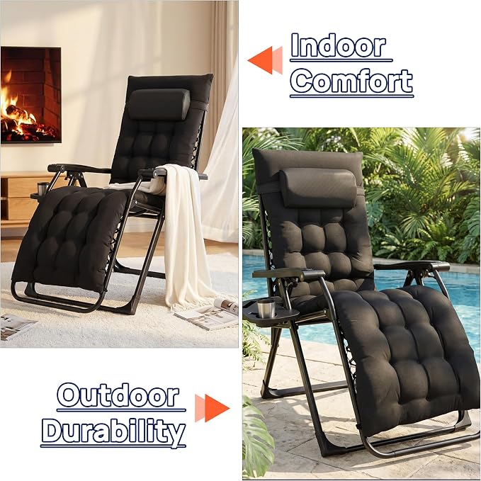 Alpen Oversized Zero Gravity Chair, Portable Patio Lounge Recliner, Black | Outdoor Chaise Lounge Chairs, Removable Pad, Adjustable Headrest, Zero Gravity Chair with Cup Holder for Camping Lawn Balcony