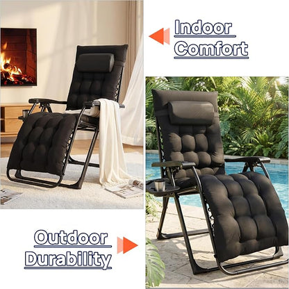 Alpen Oversized Zero Gravity Chair, Portable Patio Lounge Recliner, Black | Outdoor Chaise Lounge Chairs, Removable Pad, Adjustable Headrest, Zero Gravity Chair with Cup Holder for Camping Lawn Balcony