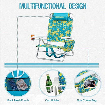 Old Bahama Bay Backpack Beach Chair, Aluminum Lightweight Reclining 5-Position Lounge Chair for Adults Heavy Duty Support 400 LBS Portable Folding with Cooler Bag Camping Chair for Sand Outdoor
