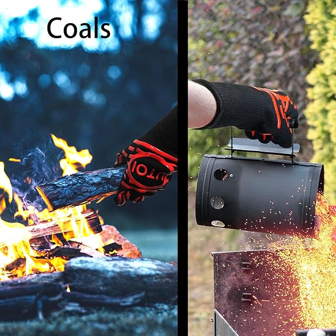 BBQ Grill Gloves Kit, 1472°F Heat Resistant BBQ Gloves/Long Non-Slip Oven Mitts, Meat Shredder Claws & Silicone Basting Brush for Grilling, Smoker, Baking, Barbecue, Kitchen & Outdoor Cooking