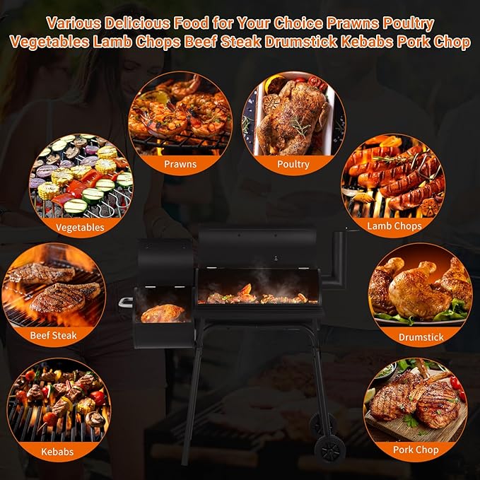 Double-Net Outdoor BBQ Grill Portable with Temperature Monitor and Bottom Pulley Design - for 6-10 People Perfect for Patio, Backyard,Camping,Black