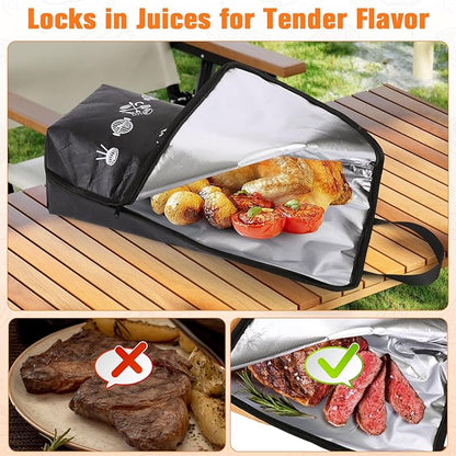 BBQ Blanket for Resting Meat – 5-Layer Insulated Brisket Blanket & Meat Resting Bag, Keeps Brisket, Turkey, Pork Shoulder & Ribs Juicy, Smoker Grill Accessories & BBQ Gifts for Men, Dads -- Black