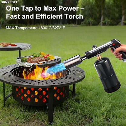 Powerful Propane Torch Gun with One-Tap Max Power & Safety Lock, Adjustable Flame Up to 3,272°F for BBQ, Searing, Camping, Weeding & DIY (Tank Not Included)