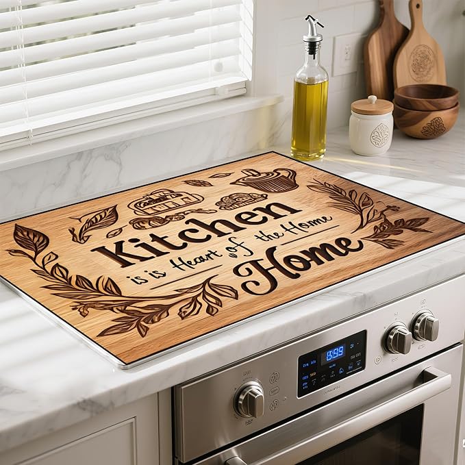 Heat-Resistant Glass Stove Top Cover with Anti-Slip Rubber Coating – Electric Stove Protector, Scratch-Resistant, Counter Space Decor Mat (kitchen, 28.5"L x 20.5"W)
