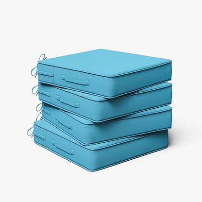 Outdoor Chair Cushion 19 x 19 x 4 Inches Patio Furniture Outdoor Waterproof Seat Cushion, Patio Chair Cushion with Handles and Ties, Square Dining Chair Cushion Set of 4, Lake Blue