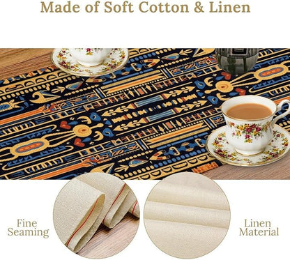 Retro Egypt Table Runner Vintage Ethnic Egyptian Ornament Tribal Dinner Runner Folk Abstract Table Decoration Home Kitchen Dining Coffee Table Party Holiday 13x90in