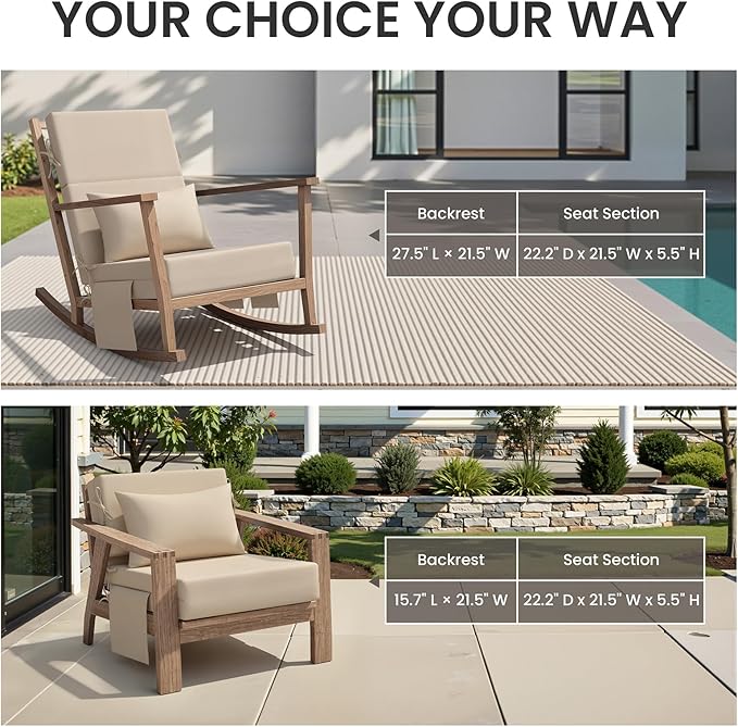 Crestlive Products Foldable Outdoor Chaise Lounge Cushions with Head Pillow and Side Pockets, Water Resistant & Fade Resistant Lounge Chair Cushion, 72" L x 21" W, Beige