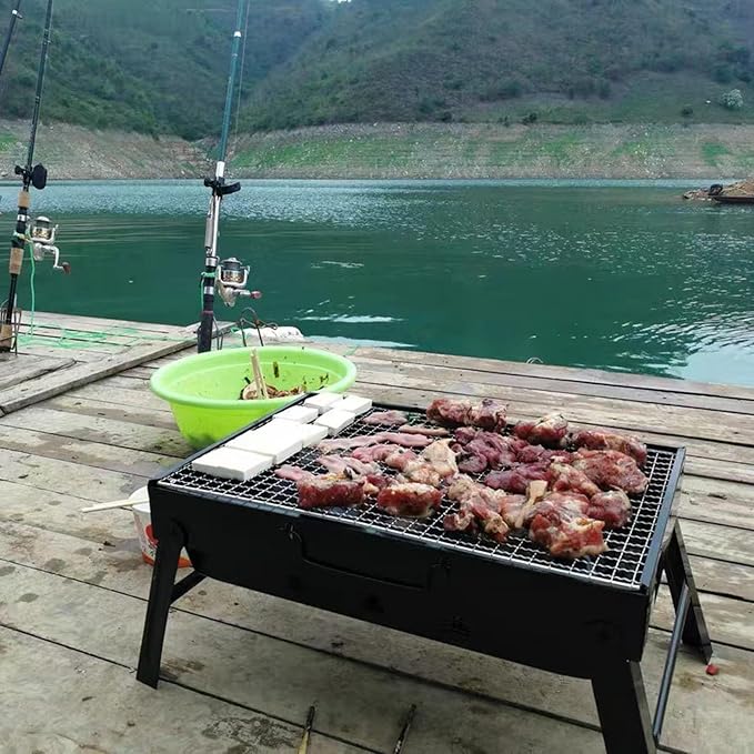 BBQ Barbecue Grill, Portable BBQ Folding Charcoal Barbecue Grill, with Baking Net, for Outdoor Backyard Cooking Camping Hiking, Picnics Trip,43x29x23cm