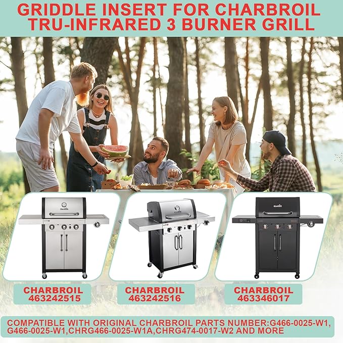 463367016 Full Size Griddle Insert for Charbroil Tru-Infrared 3 Burner 463242516 463346017 466242615 466242616, Carbon Steel Flat Top Griddle Plate for Charbroil Commercial G466-0025-W1, G472-0028-W1
