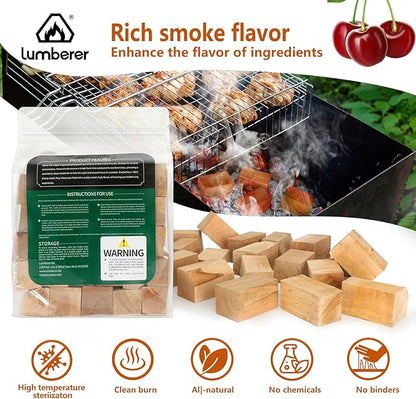 Lumberer Cherry Wood Smoking Chunks – 100% Natural Hardwood – Subtly Sweet Smoke for Poultry & Pork – Long Burn Time, Clean & Chemical-Free – 4LBS