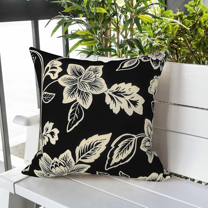 LVTXIII Outdoor Pillow Covers 20x20 Inch, 2 Pack Large Square Throw Pillow Cases, Fade-Resistant Cushion Covers for Patio Furniture Sofa, Garden Porch, Elegant Vines Black
