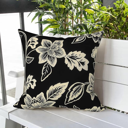 LVTXIII Outdoor Pillow Covers 20x20 Inch, 2 Pack Large Square Throw Pillow Cases, Fade-Resistant Cushion Covers for Patio Furniture Sofa, Garden Porch, Elegant Vines Black