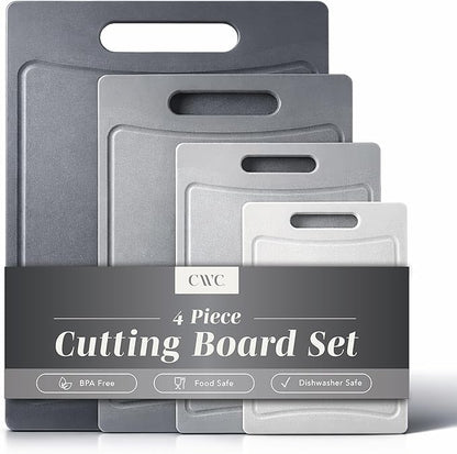 COOK WITH COLOR Non-Slip Cutting Board Set – Kitchen Essentials with Easy Grip Handle for Meat, Veggies, and Fruits, 4 Cutting Boards, Gray-New