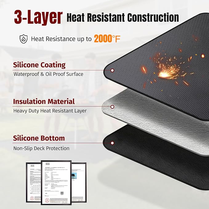 79X52 Inch Under Grill Mats for Outdoor Grill FirepProof Deck Protection | Heavy Duty Waterproof BBQ Grill Mat, Non-Slip Fire Resistant Mat for Blackstone, for Weber, Fire Pit and Fireplace