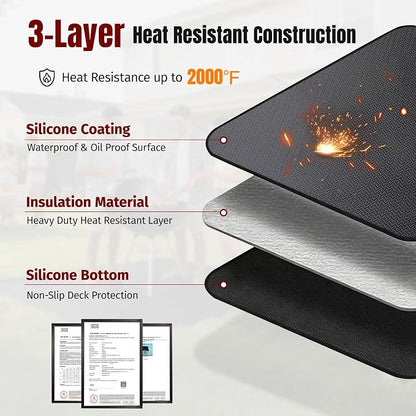 100X52 Inch Under Grill Mats for Outdoor Grill FirepProof Deck Protection | Heavy Duty Waterproof BBQ Grill Mat, Non-Slip Fire Resistant Mat for Blackstone, for Weber, Fire Pit and Fireplace