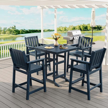 Garvee 5-Piece Outdoor Adirondack Bar Set, Patio Bar Table with 4 Bar Chairs, HDPE All-Weather Patio Bar Furniture Set with Umbrella Hole, for Balcony, Backyard, Poolside, Bistro
