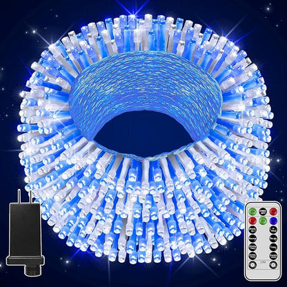 196FT 600 LED Christmas Lights Outdoor Waterproof, Timer & Memory Function, 8 Modes Blue White String Lights Plug in Twinkle Lights for Xmas Tree Holiday Garden Indoor Party Decor