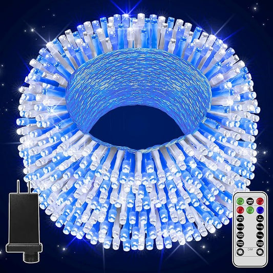 196FT 600 LED Christmas Lights Outdoor Waterproof, Timer & Memory Function, 8 Modes Blue White String Lights Plug in Twinkle Lights for Xmas Tree Holiday Garden Indoor Party Decor