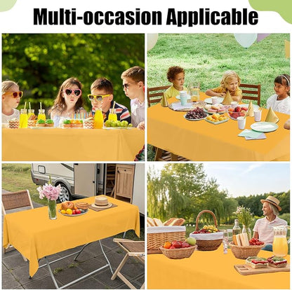 Smiry Disposable Table Cloth - 6 Pack, 54 x 72 Inch Waterproof Rectangle Tablecloths for Parties, Decorative Plastic Table Cover, Leakproof & Sturdy, Mustard Yellow