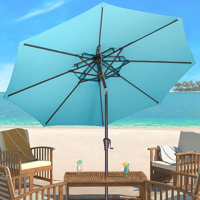 9FT Outdoor Patio Umbrella - 2 Tiers Table Umbrella Waterproof UV Protection, Sombrillas de Patio with Push Button Tilt, Sun Umbrella for Pool, Porch, Garden, Yard (Aqua Blue)