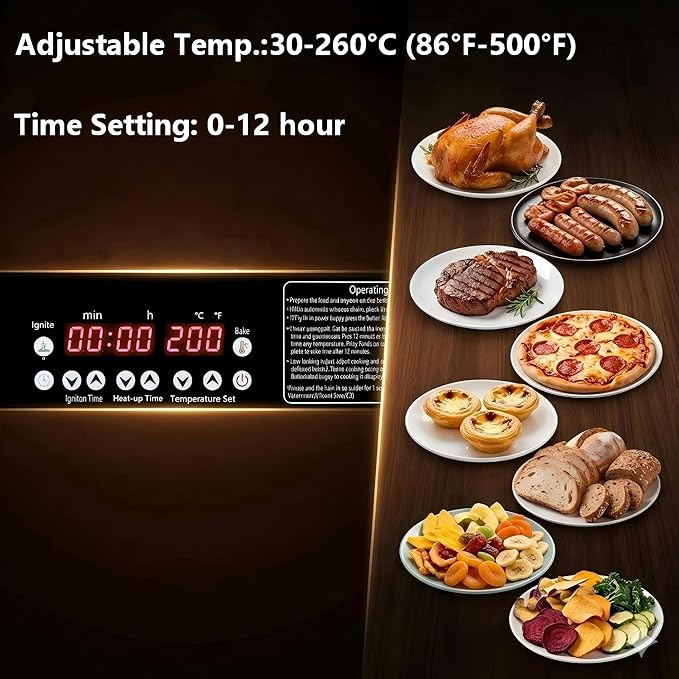 CLIVIA 3-in-1 Countertop Electric Smoker & Oven, 500°F High-Heat Roaster & Dehydrator, Stainless Steel with Viewing Window, 2-Tier Adjustable Racks, Side-Loading Wood Chip Box for Jerky, Baking & BBQ
