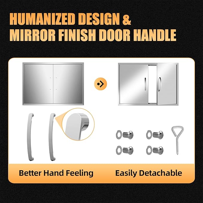 Outdoor Kitchen Doors 33W x 23H Inch, Double BBQ Access Doors 304 Stainless Steel for Outdoor Kitchen Cabinet Grill Station or BBQ Island