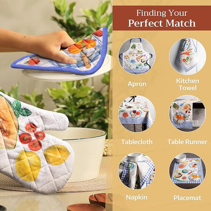 Maison d'Hermine Oven Gloves 100% Cotton Oven Mitt 7" x 13" with Loop Heat Resistant BBQ Cooking Gloves Baking Grilling Kitchen Hotel Home Farmhouse Spring Summer (Pack of 1, Gourmand)