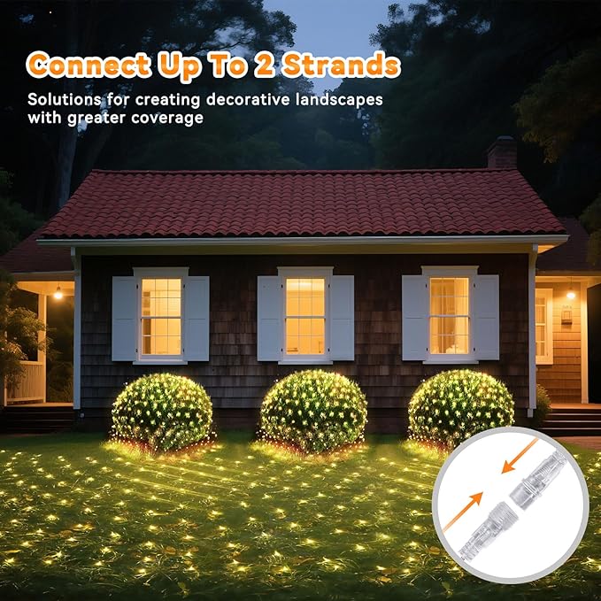 LitHome 610 LED 34.5ft x 5ft Outdoor Christmas Net Lights,Connectable Mesh Lights with 8 Modes,Waterproof Plug in Net Lights for Bushes, Garden, Backyard, Holiday, Christmas(Warm White)