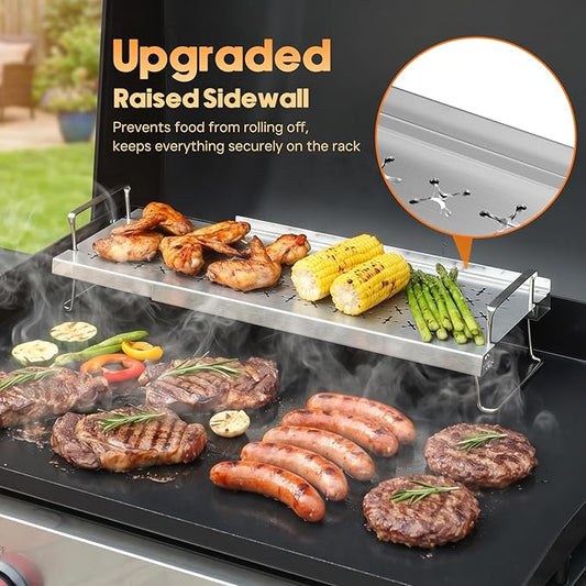 Skyflame Adjustable Griddle Warming Rack for 17" 22" 28" 36" Flat Top Griddle, Universal Grill Rack with Foldable Legs and Raised Edge, Compatible with Blackstone, Weber, Charbroil, Camp Chef